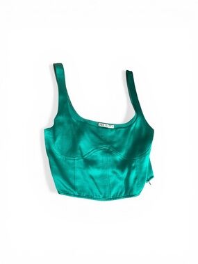 Zara Satin Emerald Green Crop Bustier Tank